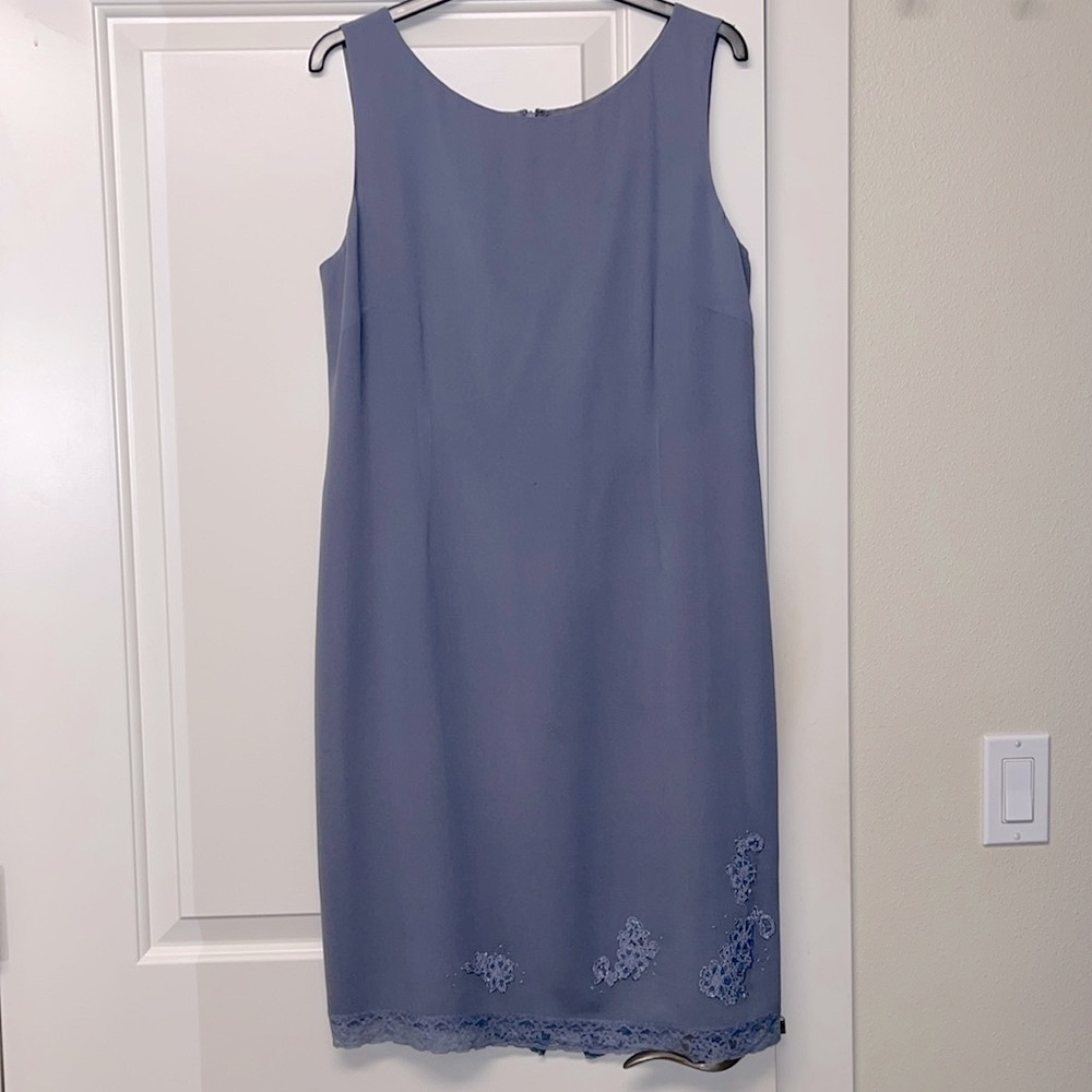 Vintage Laura Ashley Blue Silk Lace Sleeveless Shift Sheath Dress UK 14 US 10